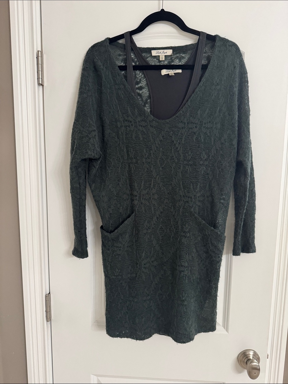 Laila Jayde Forest Green Knit V-Neck Sweater Dress Two Piece